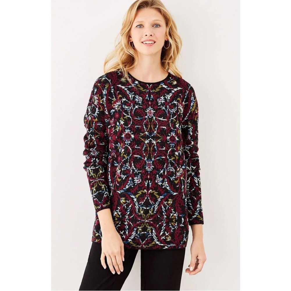 J. Jill Jacquard Tapestry Relaxed Pullover Sweater Large